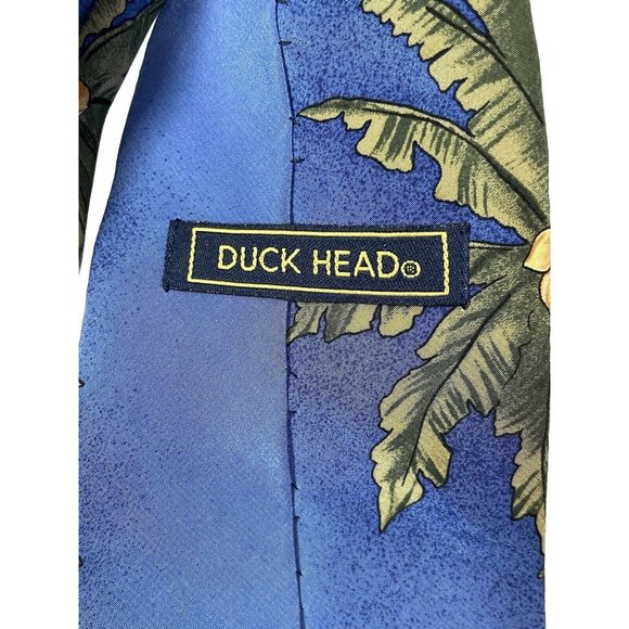 Duck Head Men's Silk Blue Tie With Palm Trees & Hibiscus Flowers Necktie - Picture 6 of 6